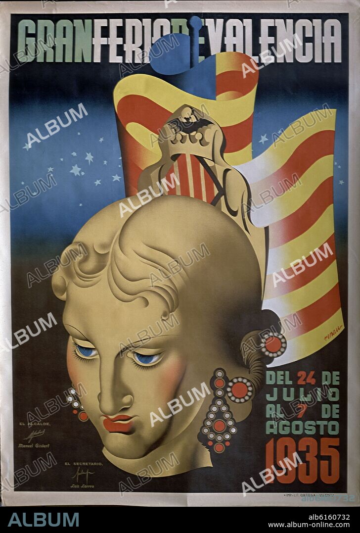 JOSEP RENAU BERENGUER. CARTEL:"GRAN FERIA DE VALENCIA"24-JULIO/7-AGOSTO 1935.