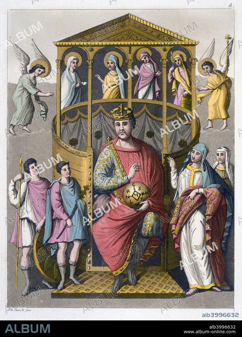 Charles II, the Bald, 9th century Frankish king and Holy Roman Emperor, (c1820-1839). Charles the Bald (823-877) was king of the Western Franks from 843-877 and Holy Roman Emperor from 875. Plate 8 from Le Costume Ancien et Moderne, by Jules Ferrario, after a manuscript in the Colberg Library.
