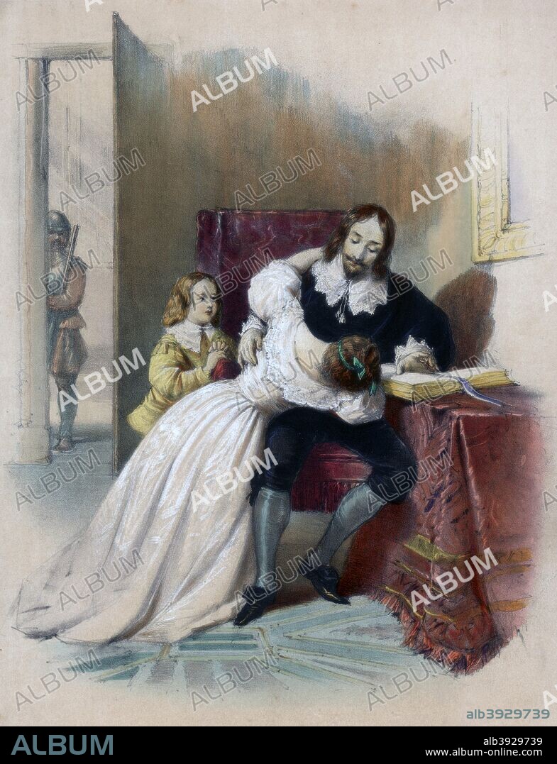 King Charles I (1600-1649) parting from his children, 1838. Charles I was King of England, Scotland and Ireland from 1625 until his execution in 1649. He famously engaged in a struggle for power with the Parliament of England, indeed many feared he was attempting to gain absolute power. His last years were marked by the English Civil War. Charles was defeated in the first Civil War (1642-1645), after which Parliament expected him to accept demands for a constitutional monarchy. He instead remained defiant by attempting to forge an alliance with Scotland and escaping to the Isle of Man. This provoked a second Civil War (1648-1649) and a second defeat for Charles, who was subsequently captured, tried, convicted, and executed for high treason. The monarchy was then abolished and a republic called the Commonwealth of England was declared. Charles's son, Charles II, became King after the restoration of the monarchy in 1660.
