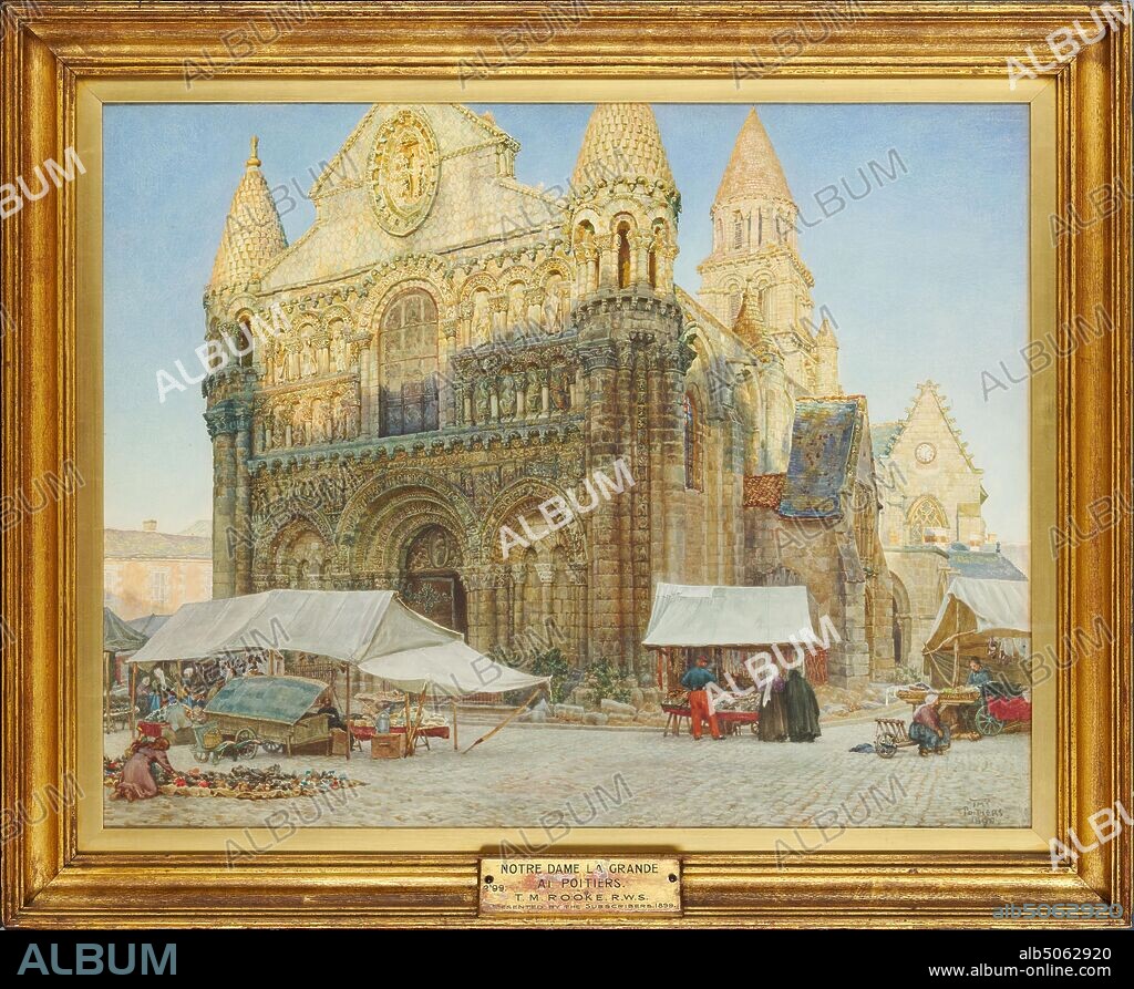 Notre Dame La Grande, Poitiers, 1898 Thomas Matthews Rooke (d.1942), 19th Century, Watercolour, France, Topographical Views,, Catholic, Women, Architecture, Frame, Church, Marketplace, Men, Architecture, Church, Works on Paper.