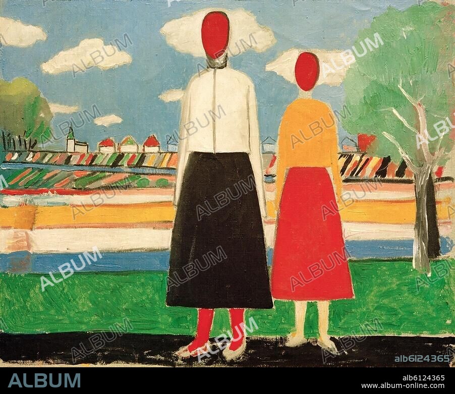 KASIMIR MALEVICH. Malevich, Kasimir, 1879-1935, Russian artist. "Two figures in a landscape", 1931/32. Oil on canvas, 48 × 58.5 cm. Private Collection.