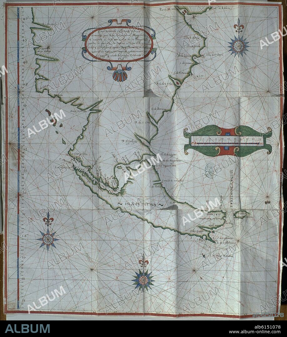 DIEGO RAMIREZ DE ARELLANO. MAPA PLEGADO DEL ESTRECHO DE MAGALLANES - 1619.