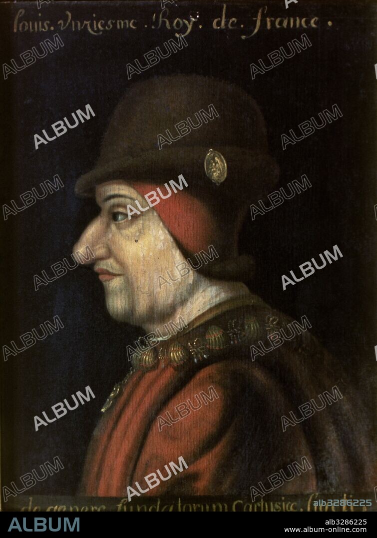 Luis XI de Francia (Bourges, 1423-Plessis-lesTours, 1483). Hijo de Carlos VII, reinó de 1461 a 1483. Gran artífice de la unidad francesa, afirmó el poder real y dió un nuevo impulso a la economía del país. Retrato anónimo.