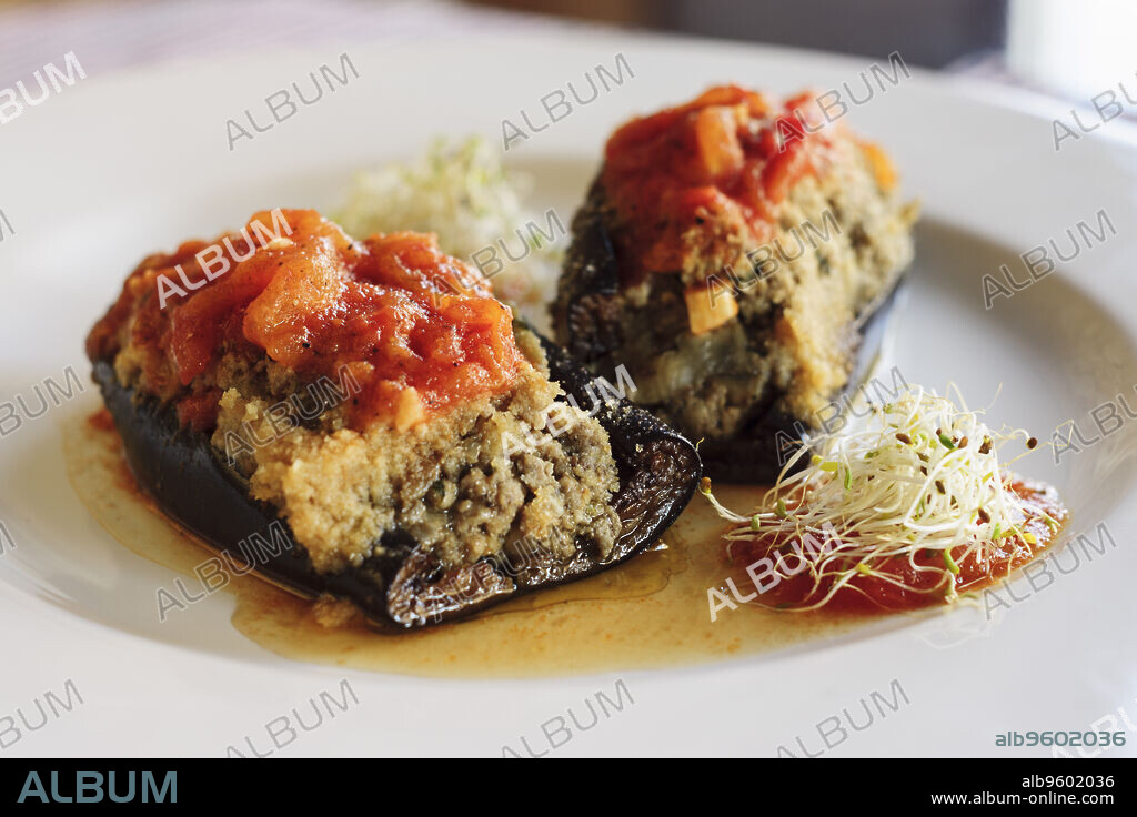 berenjenas rellenas,Can Ramis,llucmajor, Mallorca,Islas Baleares,Spain.