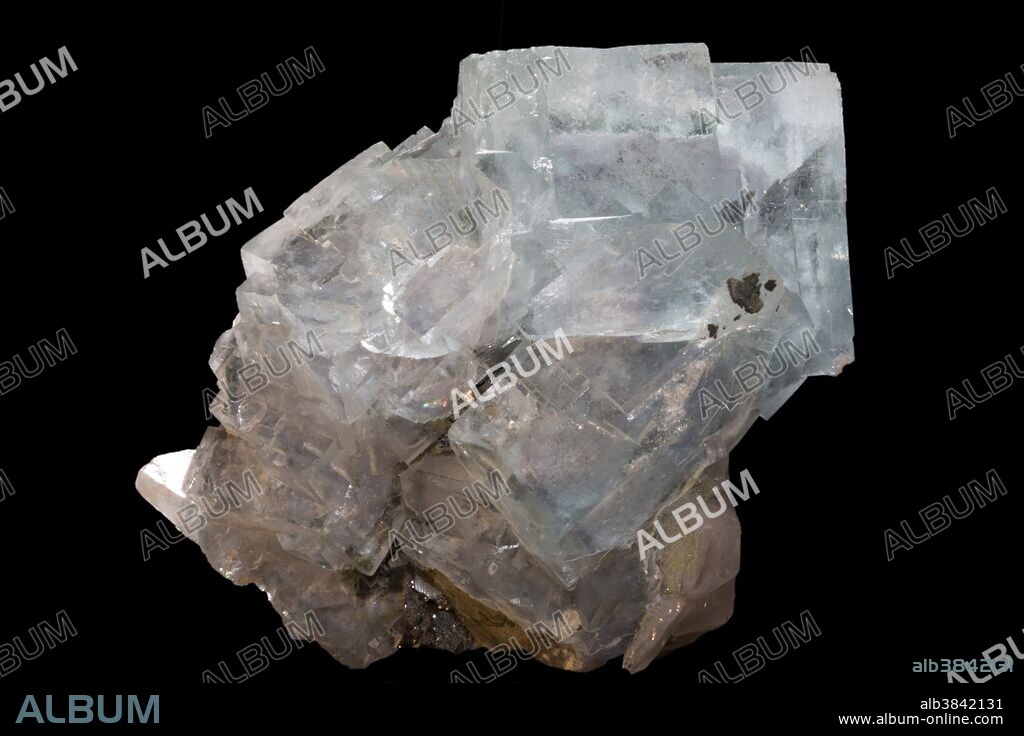 Blue-gray fluorite crystal group with arsenopyrite, chlorite, quartz and mica, from Chengzhou, Hunan Province, China. Specimen courtesy of The Marvin Rausch Collection, UMass.