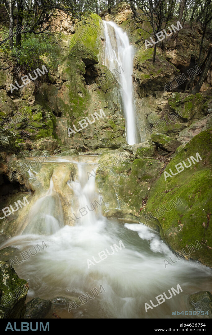 Salt des Freu waterfall, Torrent de Coanegra, Orient, Bunyola, Mallorca, Balearic Islands, Spain.