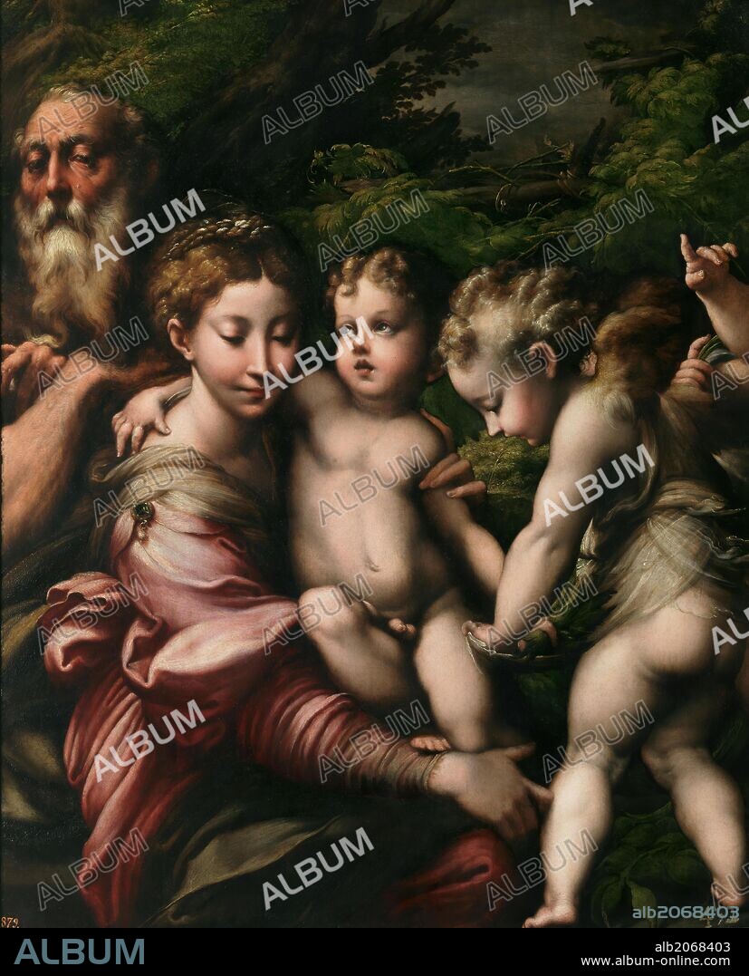 Girolamo Francesco Maria Mazzola Parmigianino / 'La Sagrada Familia con ángeles', Hacia 1524, Escuela Italiana, Óleo sobre Tabla, 110 cm x 89 cm, P00283.