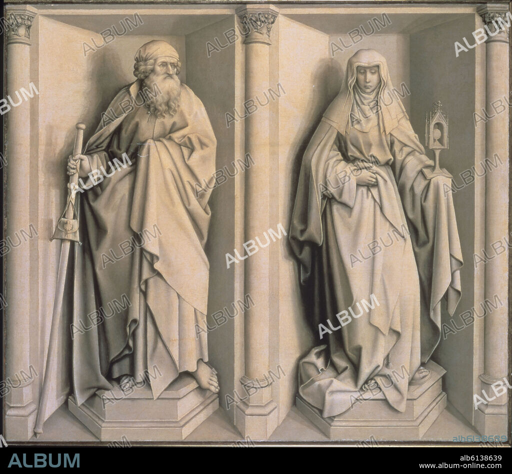 ROBERT CAMPIN (1378-1444) MAESTRO DE LA FLEMALLE. SANTIAGO EL MAYOR Y SANTA CLARA - SIGLO XV - TABLA - 77x88 cm - NP 1887 - GOTICO FLAMENCO.