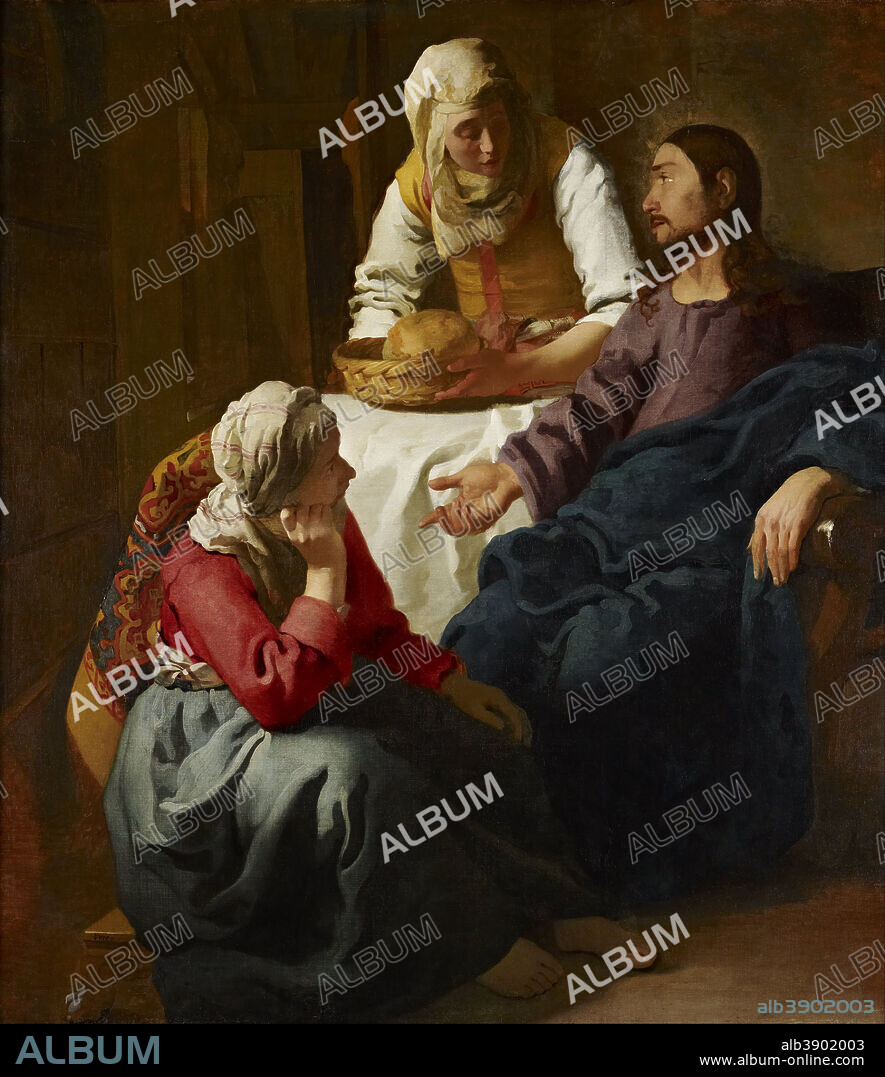 JAN VERMEER. Christ in the House of Martha and Mary. Date/Period: Between ca. 1654 and ca. 1656. Painting. Oil on canvas. Height: 1,585 mm (62.40 in); Width: 1,415 mm (55.70 in).