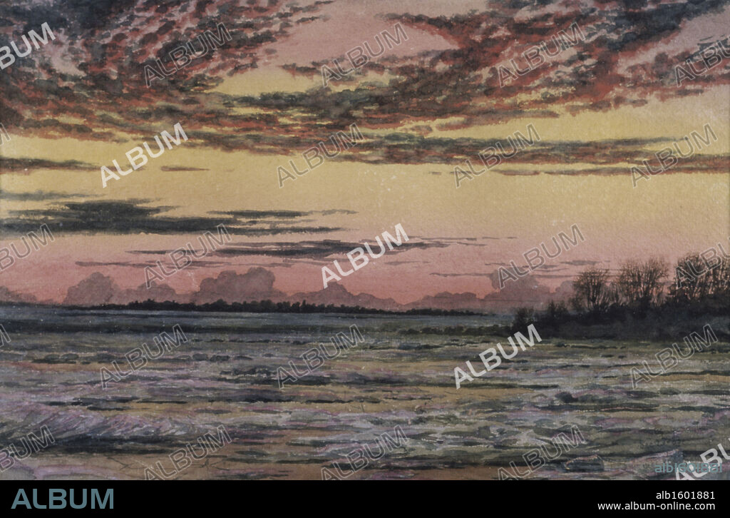 Sunset Over the Ice  1883  Frederic Edwin Church (1826-1900/American)  Watercolor  David David Gallery, Philadelphia, Pennsylvania, USA.
