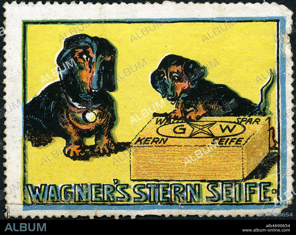 'Wagner's stern seife'. Vignette publicitaire allemande vers 1920 pour du savon. Illustration anonyme. Credit : Collection IM/KHARBINE-TAPABOR.