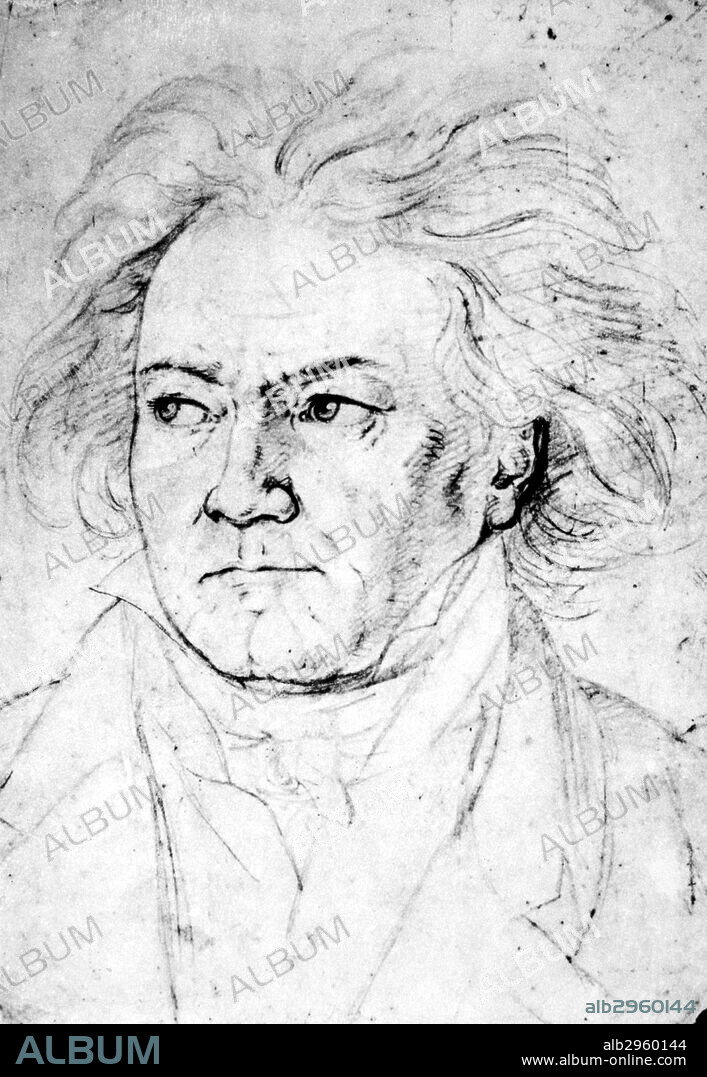LUDWIG van BEETHOVEN(1770-1827). German composer. Pencil drawing, c1818, by August Karl Friedrich von Kloeber.