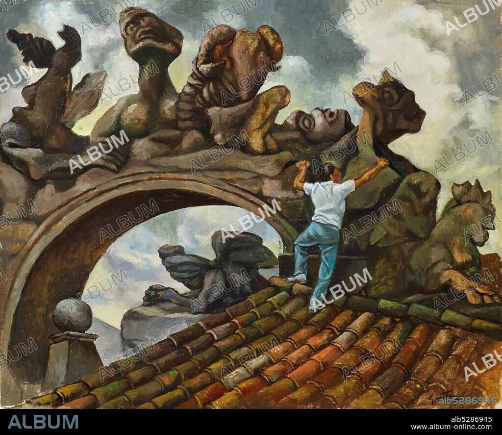 RENATO GUTTUSO. Giovane e mostri (Ragazzo che scala Villa Palagonia).