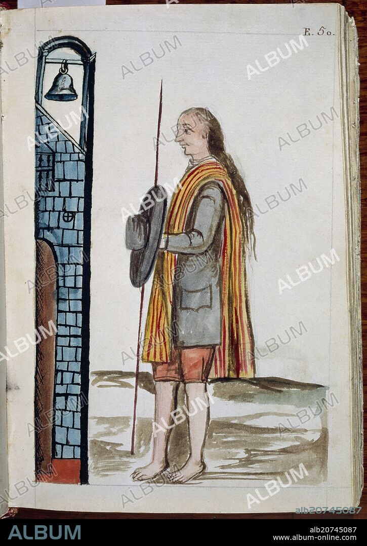 BALTASAR JAIME MARTÍNEZ COMPAÑÓN. CODICE TRUJILLO DEL PERU - TOMO II E 50 - ALCALDE DE INDIO DE SIERRA - ACUARELA - SIGLO XVIII.