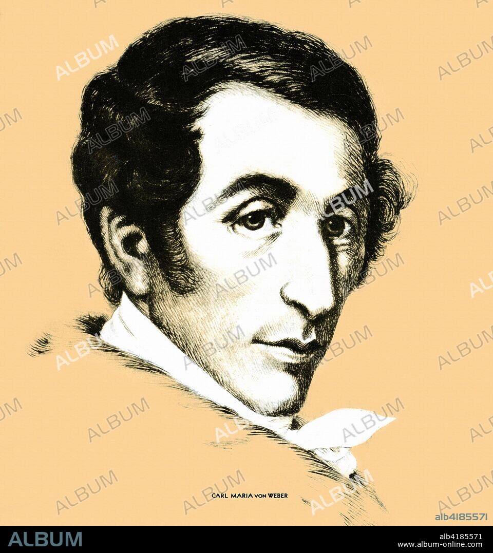 Cover art to Etude magazine from April 1937.  Carl Maria Friedrich Ernst von Weber (1786 – 1826) German composer, conductor, pianist, guitarist and critic, one of the first significant composers of the Romantic school.