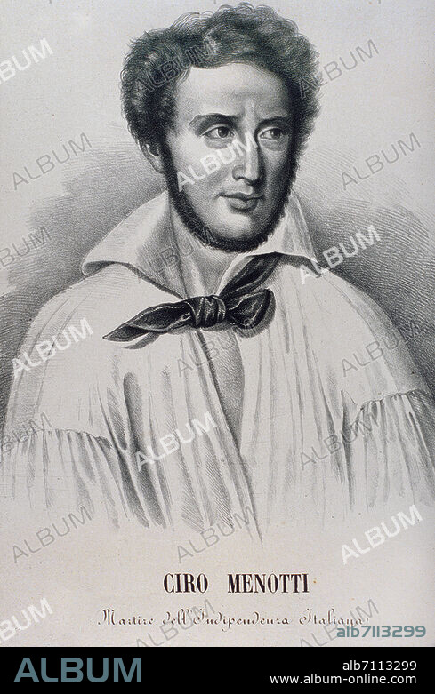 Ciro MENOTTI (1798-1831) Martire of Italian Independence, was arrested and hanged person to the eve of the uprising. Litografia of the age, XIX century.