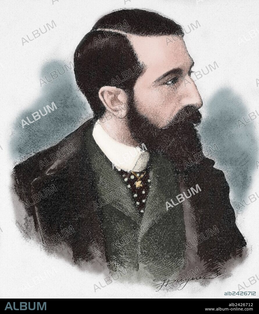 Claudio Lopez Bru, second Marquis of Comillas (1853-1925). Spanish businessman and philanthropist. Engraving by J. Dieguez. The Illustration. Spanish-American Magazine, 1890. Colored.