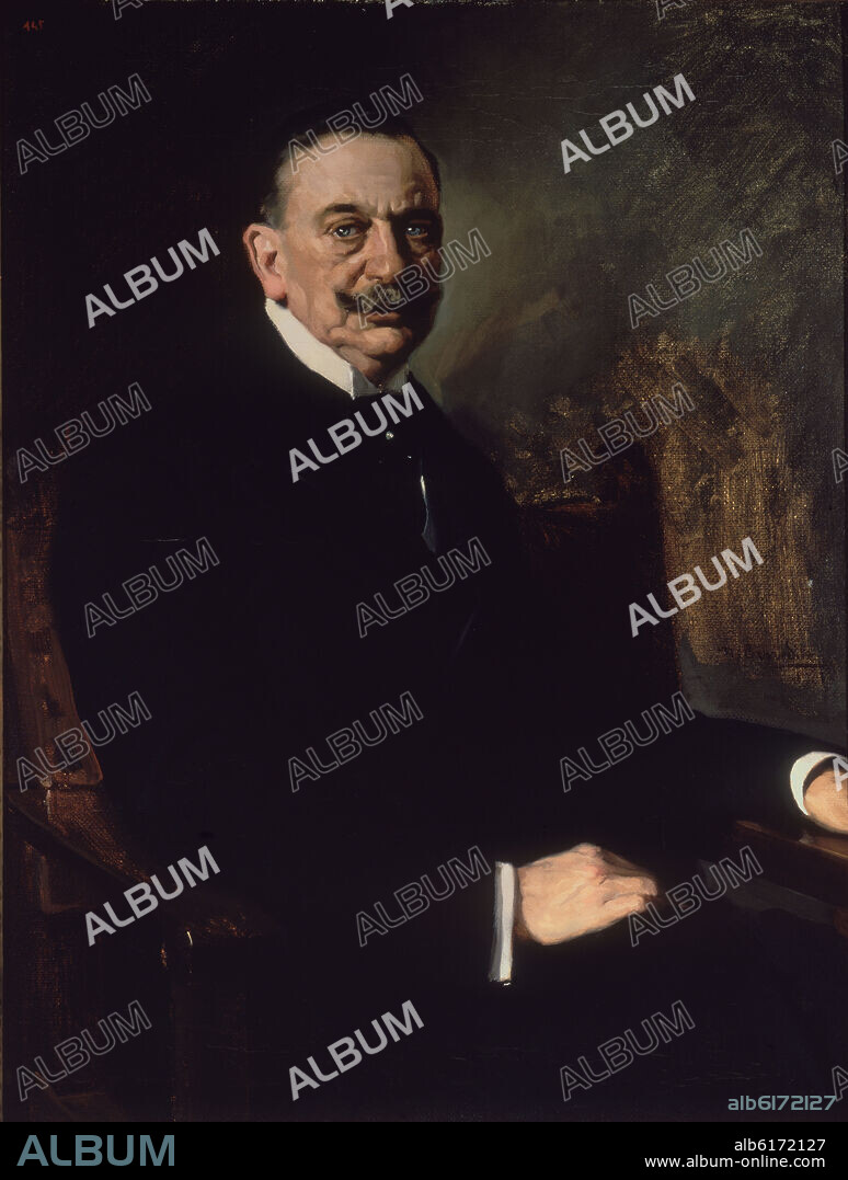 MANUEL BENEDITO VIVES. RETRATO DE MANUEL GARCIA PRIETO, MARQUES DE ALHUCEMAS (1859/1938) - XXV PRESIDENTE DEL SENADO 1916/17 - 1918-1919 - L - 1,00x0,75 - IN.