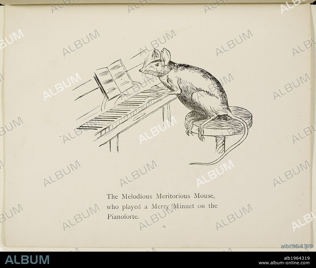 Mouse playing piano  From a collection of poems and songs by Edward Lear. Illustration.   Animals. . Nonsense Botany, and Nonsense Alphabets, Fifth edition. Frederick Warne & Co.: London & New York, 1889. Source: Cup.400.a.42 61. Language: English.