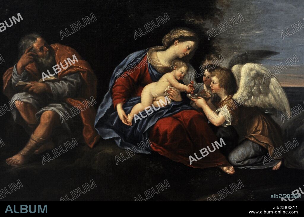 ARTE CLASICISTA. ITALIA. FRANCESCO ALBANI, llamado El Albano (1578-1660). Pintor italiano del clasicismo romano-boloñés. "Descanso durante la Huida a Egipto", 1640. Galería Nacional de Praga (Sternberg Palace). República Checa. Detalle.