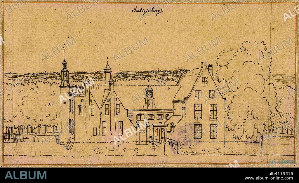 Het Huis de Heilige Berg bij Leusden. Heiligenberg (title on object). Draughtsman: Cornelis Pronk. Dating: 1701 - 1759. Measurements: h 107 mm × w 194 mm.