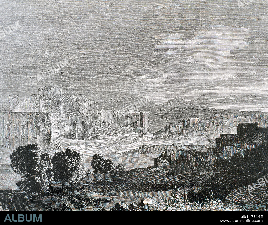 HISTORY OF THE NEW TESTAMENT. Bethlehem. Ancient city of Judea, home of David and the birthplace of Jesus Christ.  Engraving in L'Univers IllustrE` (1862).