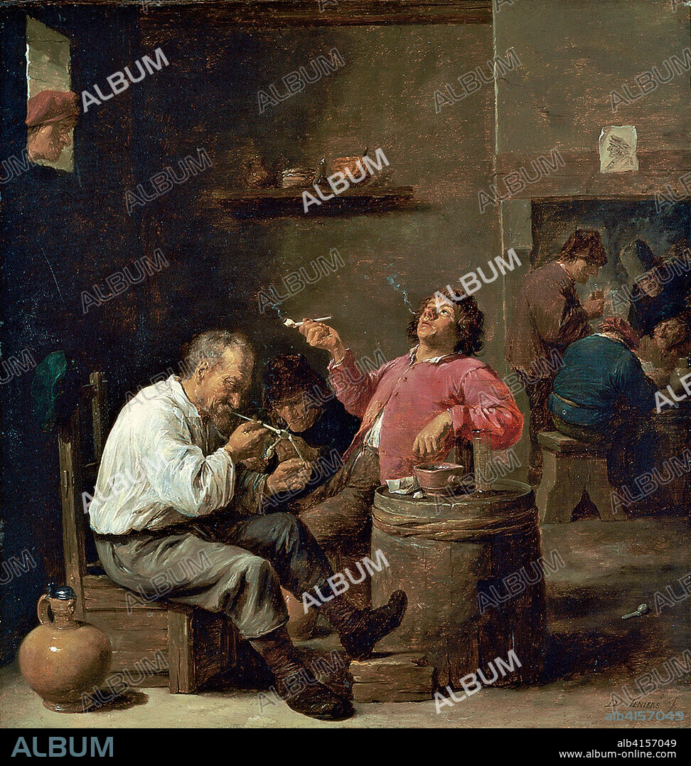 DAVID TENIERS EL JOVEN. David Teniers II (Amberes, 1610-Bruselas, 1690). Fumadores en un interior (hacia 1637). Óleo sobre tabla. 39,4 x 37,3 cm.
