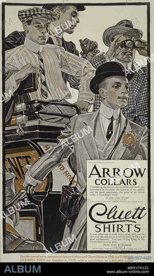 Arrow collars. Cluett shirts. Saturday evening post, Oct 8 1910., c1910.