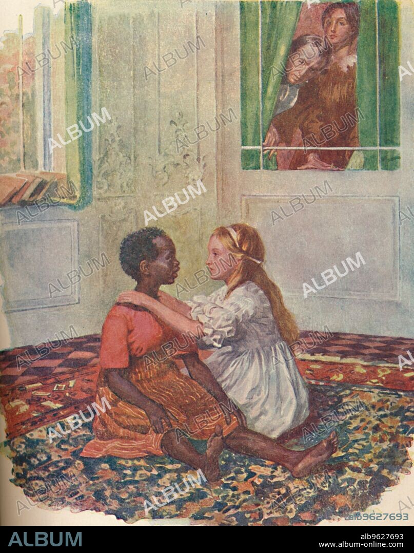 What makes you bad, Topsy?, 1929. A scene from Harriet Beecher Stowe's Uncle Tom's Cabin. Stowe's anti-slavery novel was first published in 1852. From "Uncle Tom's Cabin" [Thomas Nelson & Sons Ltd., London, Edinburgh & New York, ].