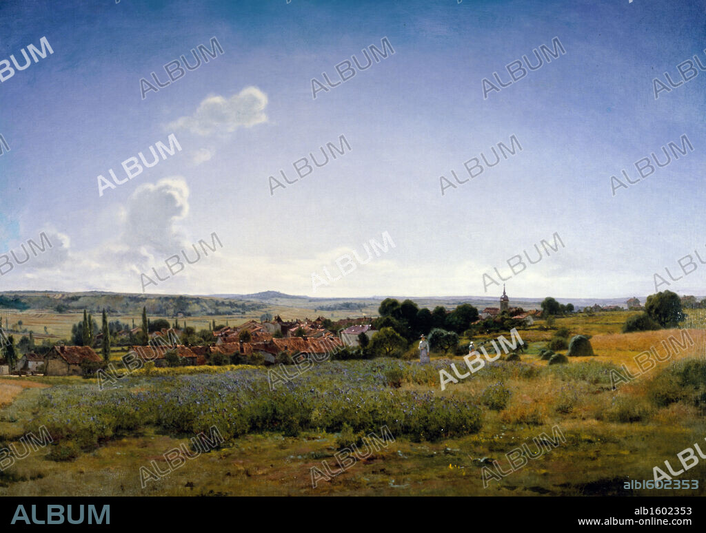 FERDINAND JEAN MONCHABLON. View of the Village of Fresnes,  Haute Marne by Jan Monchablon,  1897,  oil on canvas,  USA,  Pennsylvania,  Philadelphia,  David Daivd Gallery.