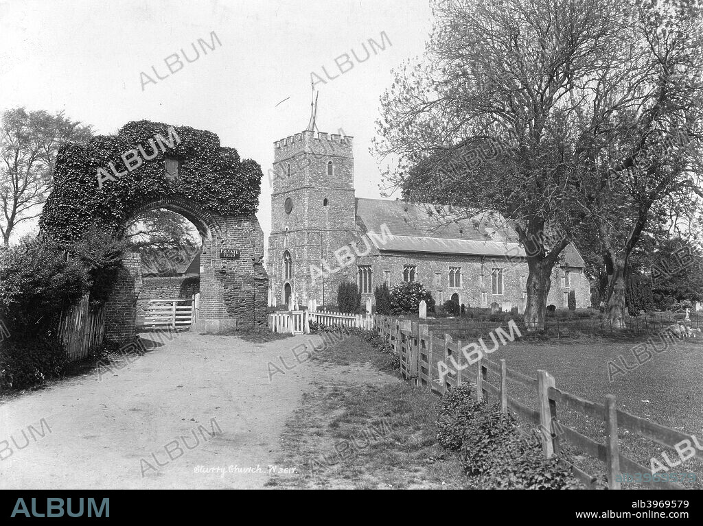 Church of St Nicholas, Sturry, Kent, 1890-1910. A view of the Norman church of St Nicholas and the gateway to Milner Court.