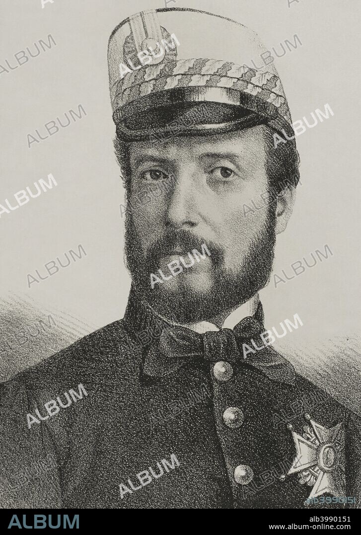 Juan Prim, 1st Marquis of los Castillejos (1814-1870). Spanish military leader and politician. Drawing by Llanta (fl.1866 - 1872) . Lithography, detail. Cronica General de Espa–a, Historia Ilustrada y Descriptiva de sus Provincias. Catalonia. 1866.