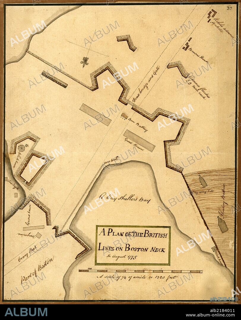 British Lines on Boston Neck - Bunker Hill - 1775.