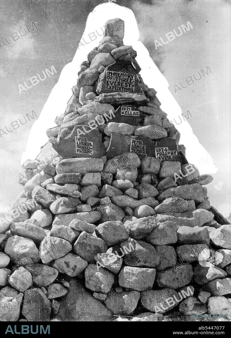 The Mount Everest Expedition: "The Times" Service -- The Memorial Cairn. At the conclusion of the expedition a cairn was built at Base Camp in memory of the thirteen men Everest has claimed in the three expeditions. August 15, 1924.