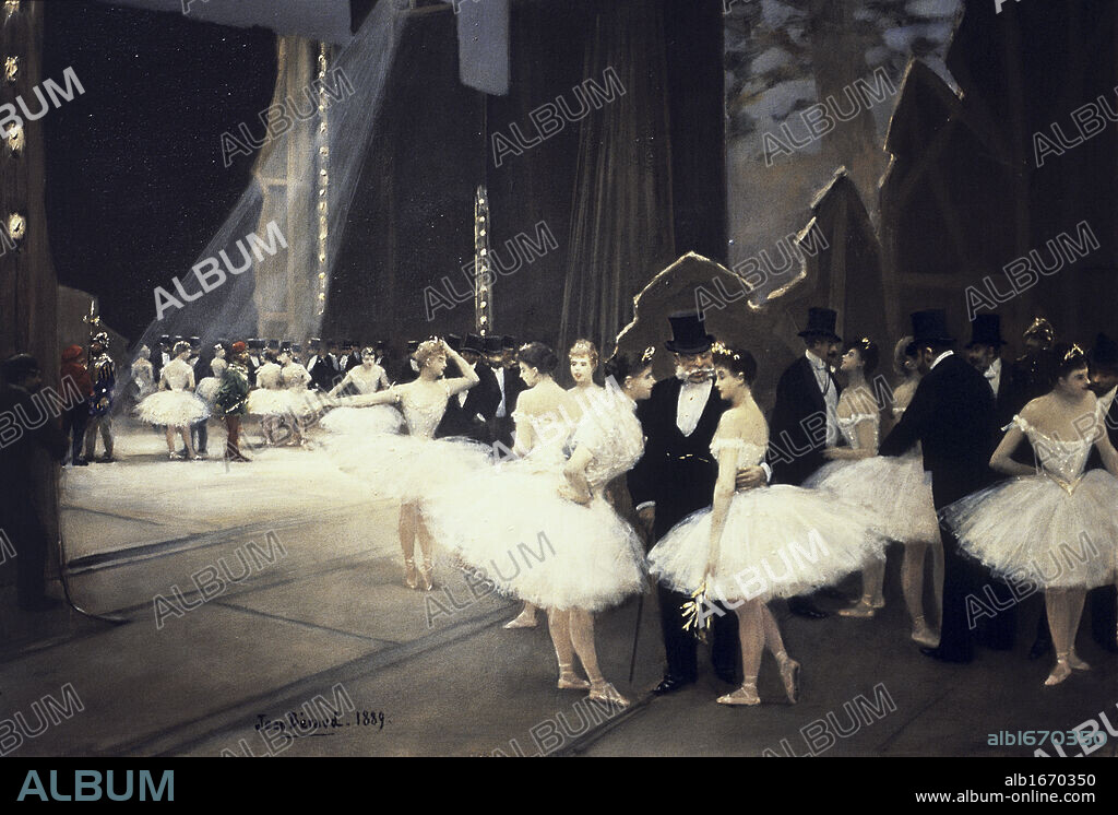 Backstage at the Opera  1889  Jean Beraud (1849-1935 French)  Oil on wood  Musee du Petit Palais, Paris, France.