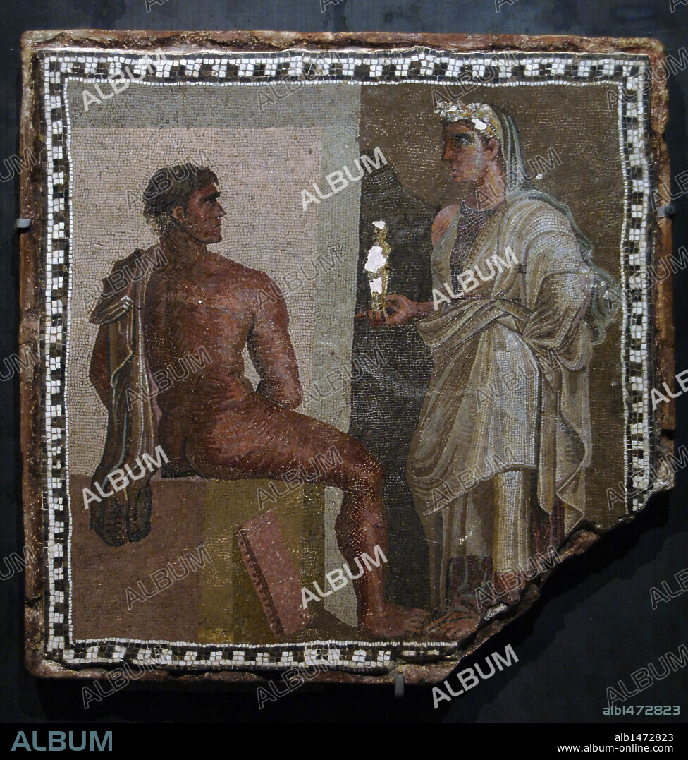 ORESTES E IFIGENIA. MOSAICO romano fechado entre los siglos II y III. Museos Capitolinos. Roma. Italia.