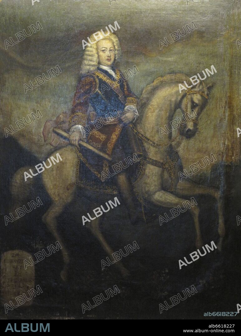 ANONIMO SIGLO XVIII. 'Equestrian portrait of Ferdinand VI of Spain', 18th century, Oil on canvas, 132 x 91 cm.