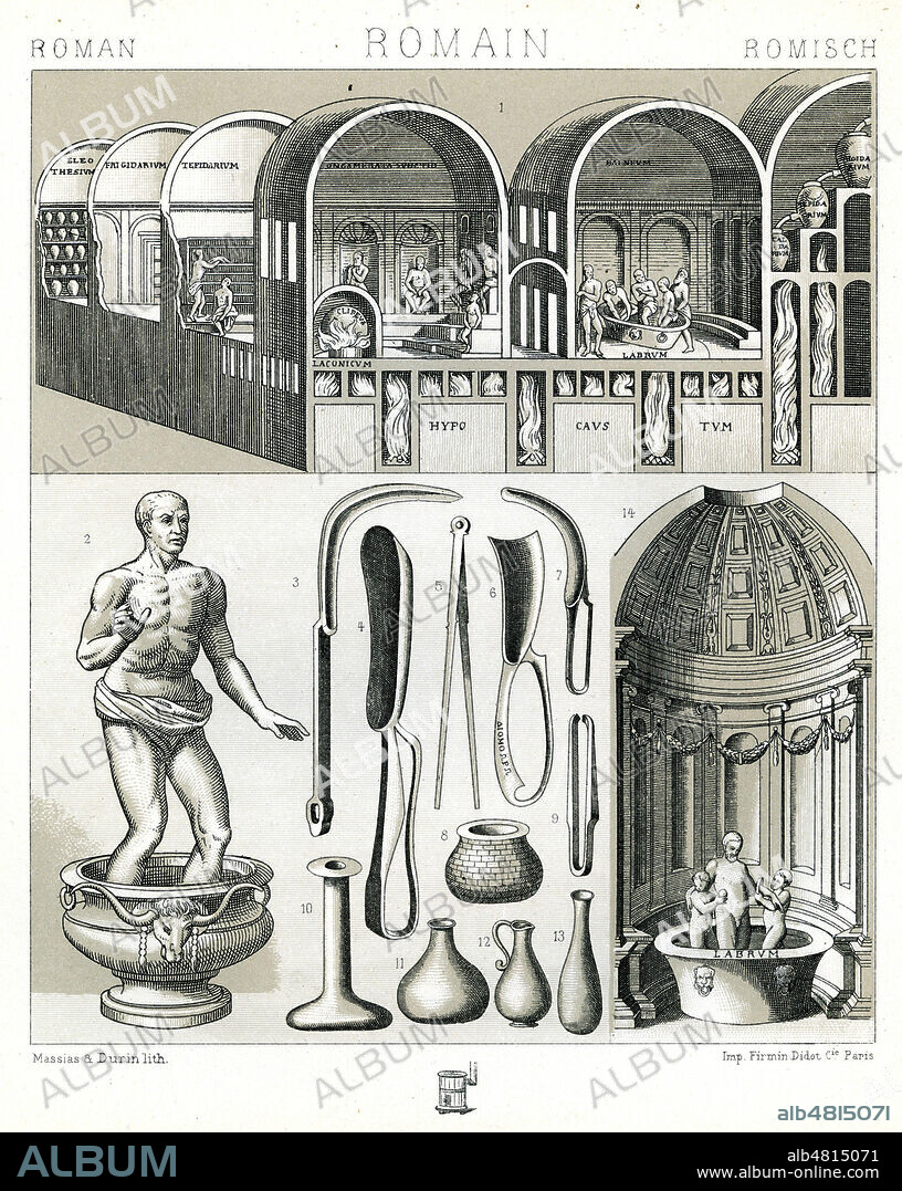 Thermes romains. Planche tiree de l'ouvrage de RACINET (1825-1893) 'Le Costume historique' publie entre 1876 et 1888. Credit : Collection Grob/KHARBINE-TAPABOR.