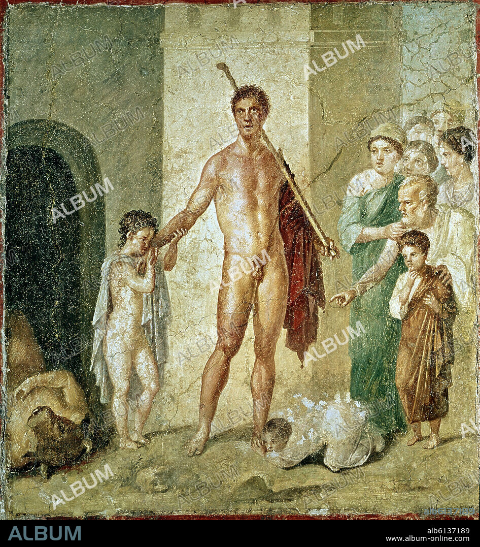 TESEO VENCEDOR DEL MINOTAURO - FRESCO PROCEDENTE DE LA CASA DE GAVIO RUFO DE POMPEYA - SIGLO I AC.