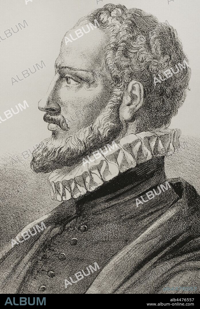 Juan de Herrera (1530-1597). Spanish architect, mathematician and geometrician. Portrait. Detail. Illustration by Urrabieta. Lithography. Cronica General de Espa–a. Historia Ilustrada y Descriptiva de sus Provincias. Asturias and Leon, 1867.