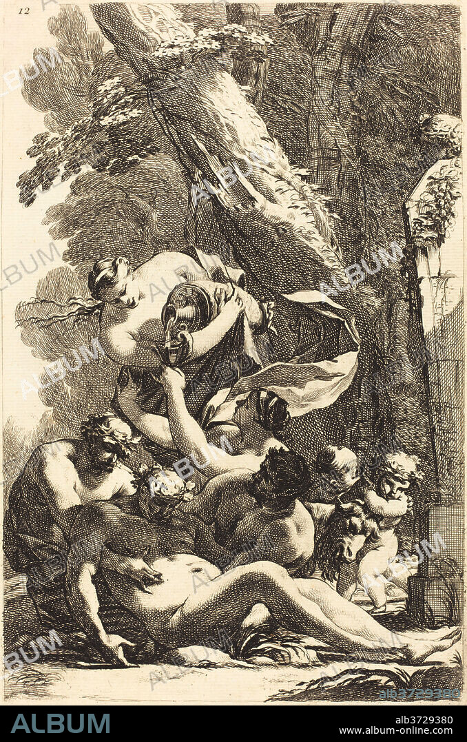 MICHEL DORIGNY. Drunken Silenus Supported by Two Fauns. Dated: 1650s. Dimensions: plate: 29.6 x 19.5 cm (11 5/8 x 7 11/16 in.)  sheet: 38.5 x 26.8 cm (15 3/16 x 10 9/16 in.). Medium: etching with engraving on laid paper.