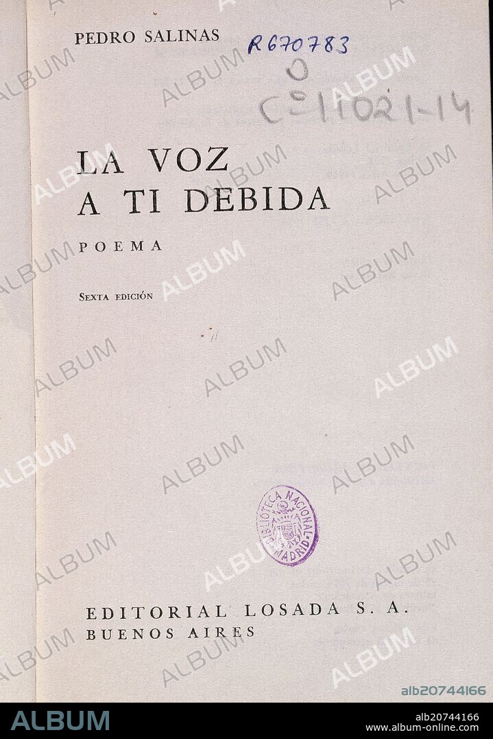 PEDRO SALINAS (1891-1951). LA VOZ A TI DEBIDA VC-11021-14.