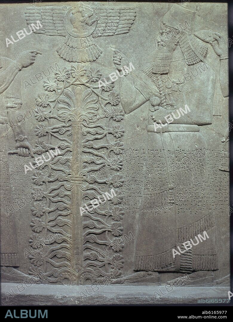 ASHURNASIRPAL II DIOS ASSUR JUNTO AL ARBOL SAGRADO - 865 AC - RELIEVE.