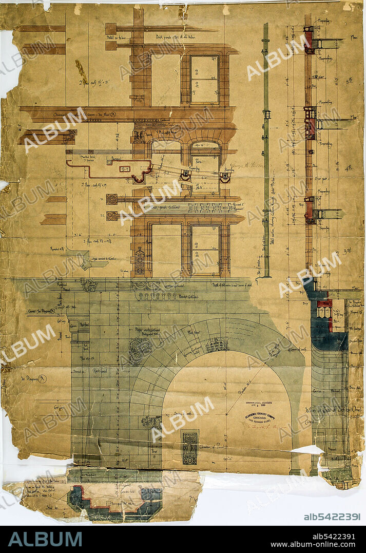 BURNHAM AND ROOT. Rookery Building, Chicago, Illinois, Elevation and Section, 1885-1887.
