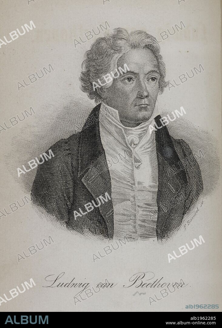 German portrait plate. Drawing the composer  Ludwig von Beethoven. . Beethoven. Eine Biographie ... Zweite Auflage. Tl. Cassel, 1856, 57. Source: Hirsch 2034 TL1-6. Language: German.