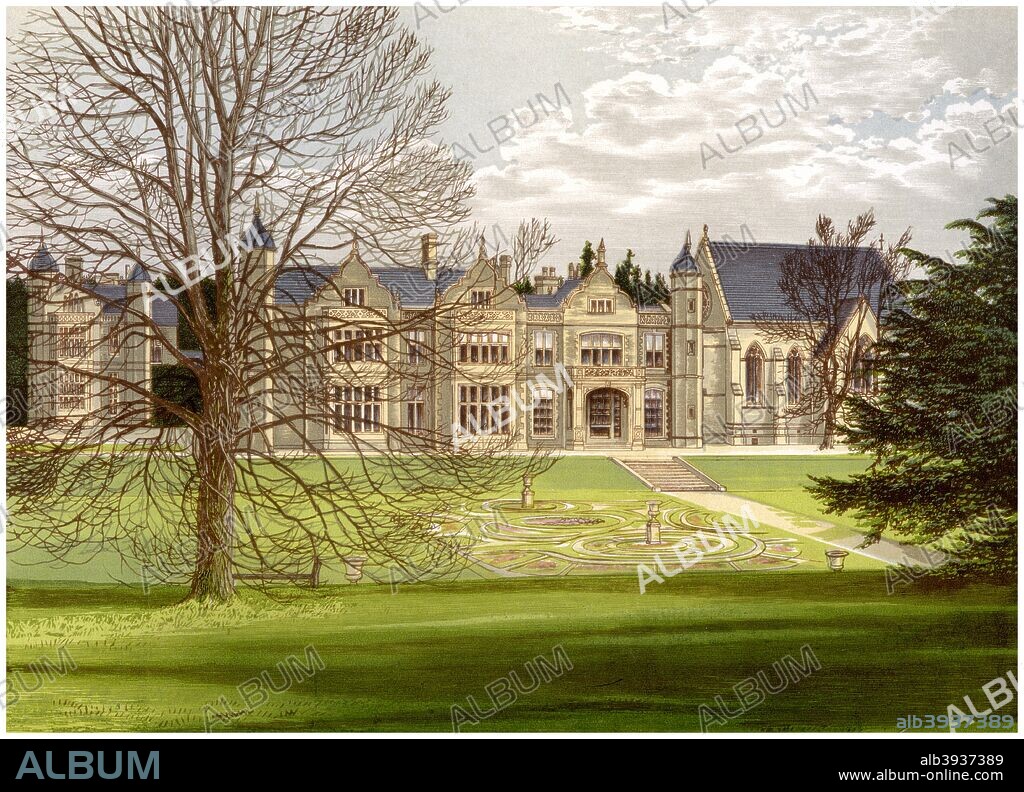 Exton House, Rutland, home of the Earl of Gainsborough, c1880. A print from A Series of Picturesque Views of Seats of the Noblemen and Gentlemen of Great Britain and Ireland, edited by Reverend FO Morris, Volume IV, William Mackenzie, London, c1880. Wood-engraved plates after paintings by Benjamin Fawcett and Alexander Francis Lydon.