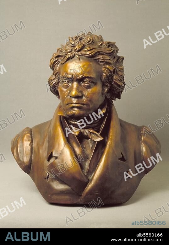 Beethoven, Ludwig van Composer, Bonn (baptised) 17.12.1770 - Vienna. 26.3.1827. Beethoven-bust. Sculpture, c. 1890, by Gustav Landgrebe. (1837-1899); free interpretation of contemporary portraits. Bronzed plaster. Berlin, Sammlung Archiv für Kunst und Geschichte.