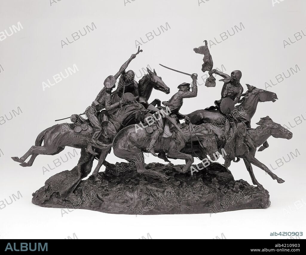 The Old Dragoons of 1850. Frederic Remington; American, 1861-1909; Cast by Roman Bronze Works; American, early 20th century. Date: . Dimensions: 73 × 119.3 × 43.8 cm (28 3/4 × 47 × 17 1/4 in.). Bronze with black patina. Origin: .