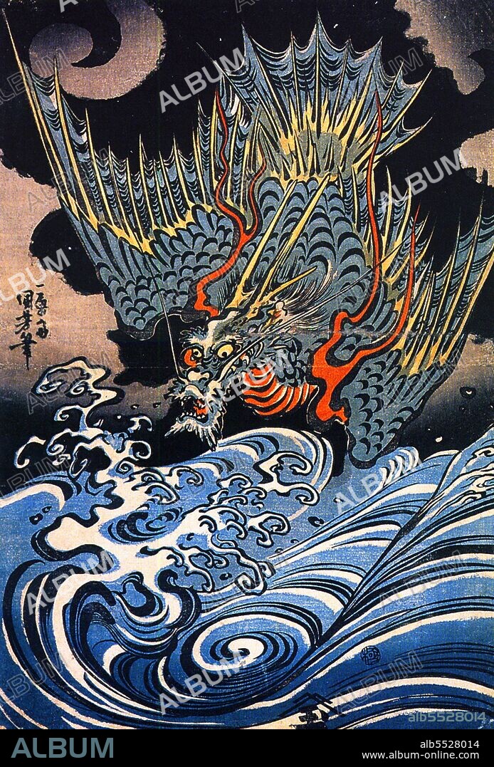Utagawa Kuniyoshi (?? ??, January 1, 1797 - April 14, 1862) was one of the last great masters of the Japanese ukiyo-e style of woodblock prints and painting. He is associated with the Utagawa school. The range of Kuniyoshi's preferred subjects included many genres: landscapes, beautiful women, Kabuki actors, cats, and mythical animals. He is known for depictions of the battles of samurai and legendary heroes. His artwork was affected by Western influences in landscape painting and caricature.