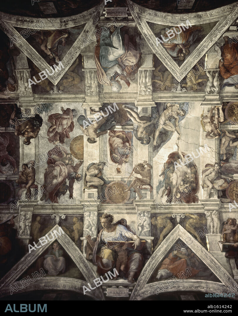 Creation of Adam, God Divides the Waters and Earth, Creation of the Sun and Moon   Michelangelo Buonarroti (1475-1564/Italian)   Fresco  Sistine Chapel, Vatican.